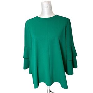 Tibi Emerald Green Ruffle Sleeve Bell Sleeve Top Blouse Size 6